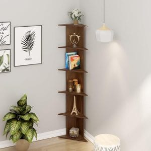 Modern Wooden Corner Wall Shelf – 6-Shelf Decorative Corner Rack for Living Room & Bedroom