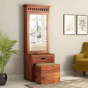 Handcrafted Sheesham Wood Dressing Cabinet with Storage & Seating