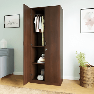Modern Dark Brown Single Wardrobe with Storage Shelves & Hanger Space